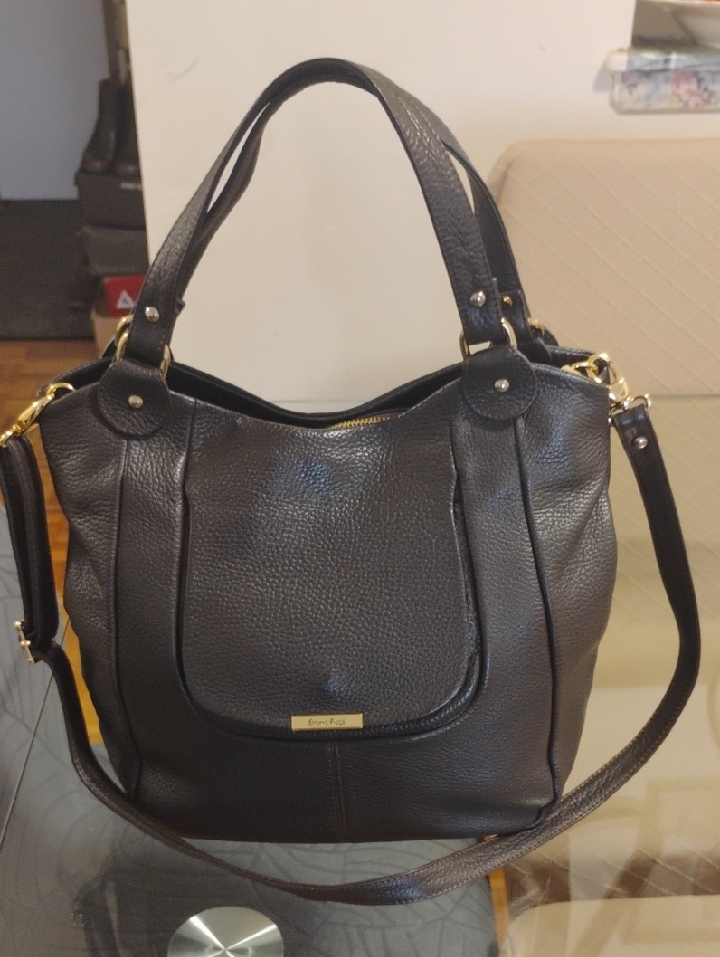 Bruno Rossi Pebbled Leather Shoulder Tote With Removable Crossbody Strap